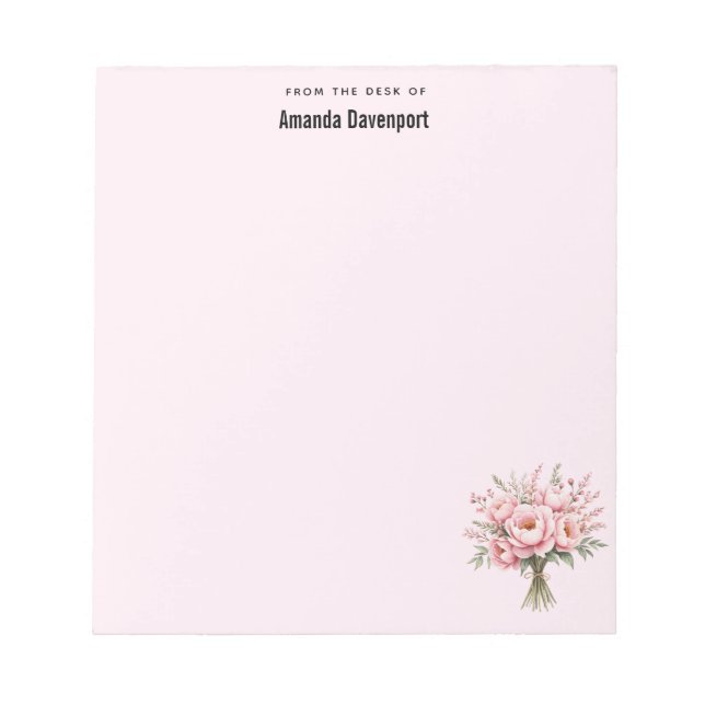 Pretty Pink Peony Flower Bouquet Notepad (Front)