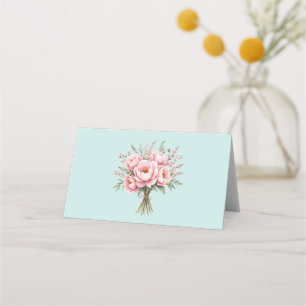 Pretty Pink Peony Flower Bouquet Place Card