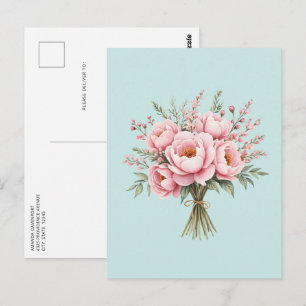 Pretty Pink Peony Flower Bouquet Postcard