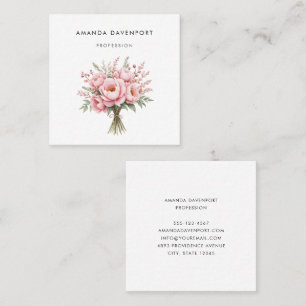 Pretty Pink Peony Flower Bouquet Square Business Card