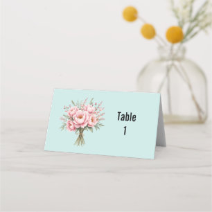 Pretty Pink Peony Flower Bouquet Table Place Card