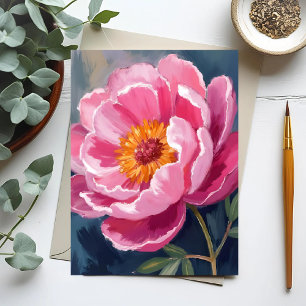 Pretty Pink Peony   Flower Painting Watercolor Postcard
