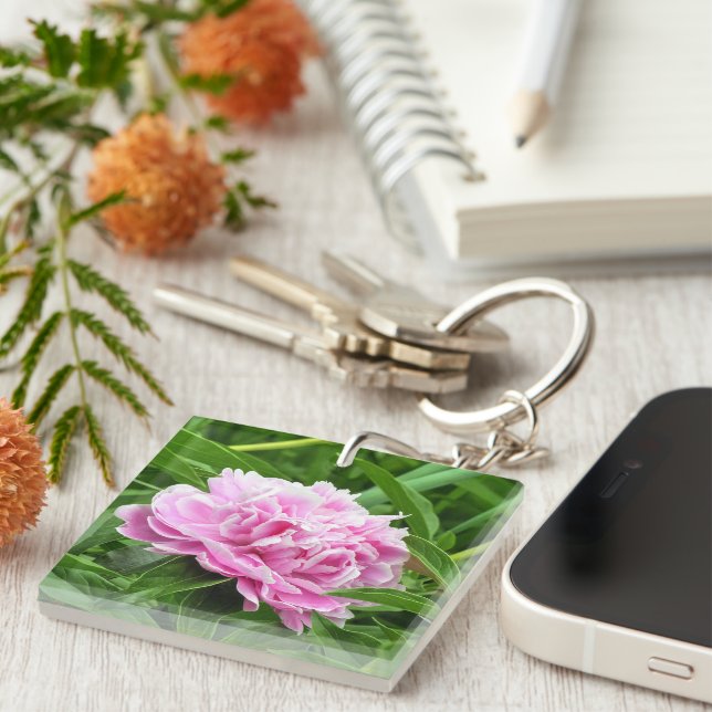 Pretty Pink Peony Key Ring (Front Right)