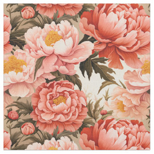 Pretty Pink Peony Vintage Floral Pattern Fabric