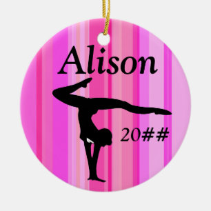 PRETTY PINK PERSONALIZED GYMNAST GIRL ORNAMENT