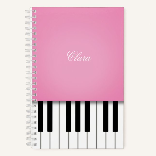 Pretty Pink Piano Music Keyboard Personalised Notebook (Front)
