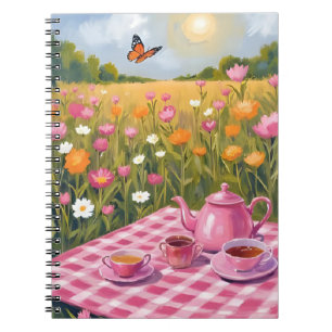 Pretty Pink Picnic   Flower Field Tea Butterfly Notebook