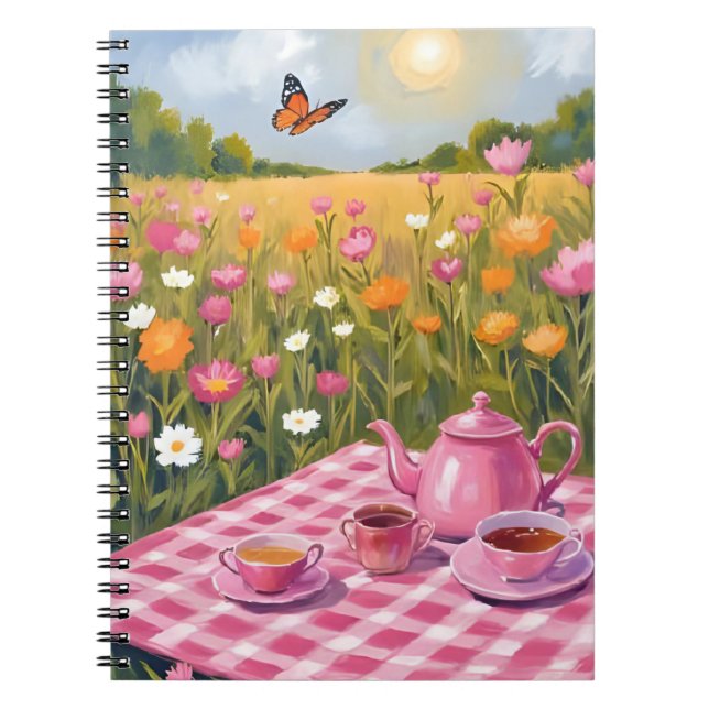 Pretty Pink Picnic | Flower Field Tea Butterfly Notebook (Front)