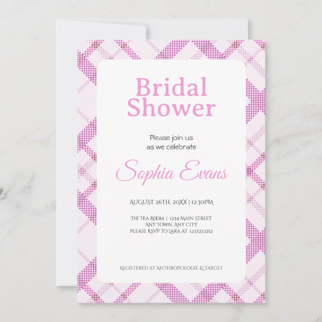 Pretty Pink Plaid Border White Bridal Shower Invitation (Front)