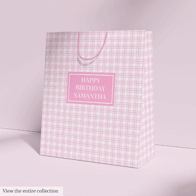 Pretty Pink Plaid Gift Bag Custom Name Gift Bag (Pretty Pink Plaid Gift Bag Custom Name Gift Bag)