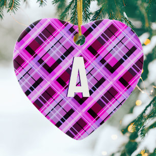 Pretty Pink Plaid Monogrammed Ceramic Ornament