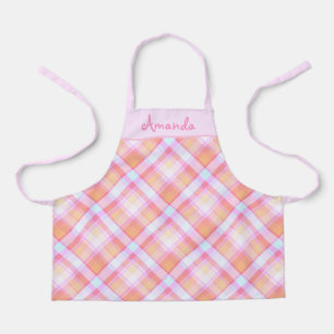 Pretty Pink Plaid Pattern Personalised Kids Apron