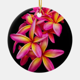 Pretty Pink Plumeria Floral Photo Ceramic Ornament
