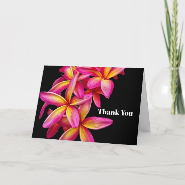 Pretty Pink Plumeria Floral Photo Thank You Card (Front)