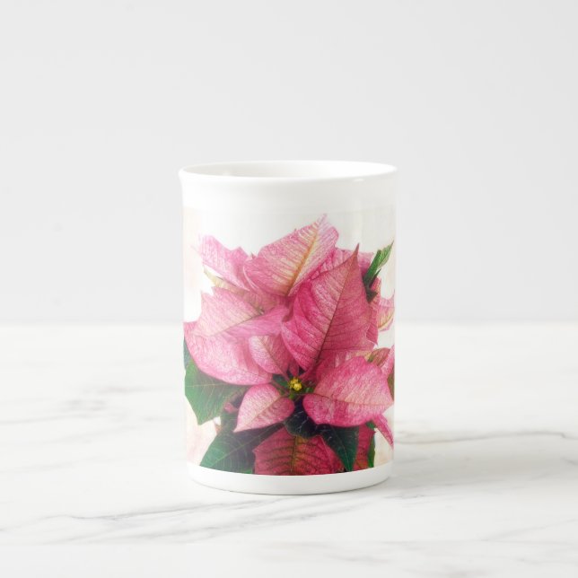 Pretty Pink Poinsettia Bone China Mug (Front)
