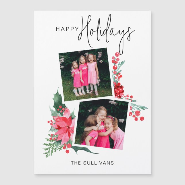 Pretty Pink Poinsettia & Holly 2-Photo  (Front)