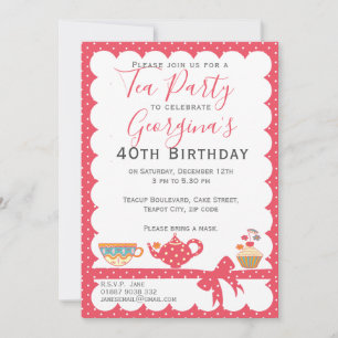 Pretty Pink Polka Dot Birthday Tea Party  Invitation