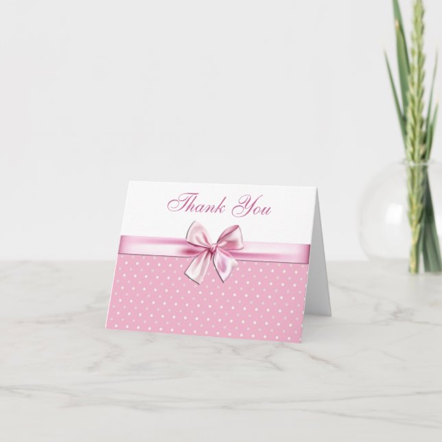 Pretty Pink Polka Dot Thank You Card (Front)