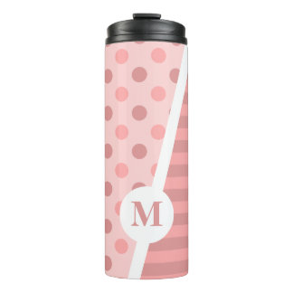Pretty Pink Polka Dots and Stripes: Monogram Thermal Tumbler