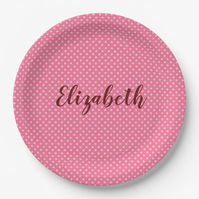 Pretty pink polka dots paper plate (Front)