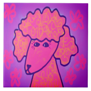 Pretty Pink Poodle Abstract Art Ceramic Tile