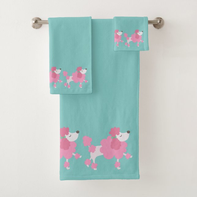 Pretty Pink Poodles Bath Towel Set (Insitu)