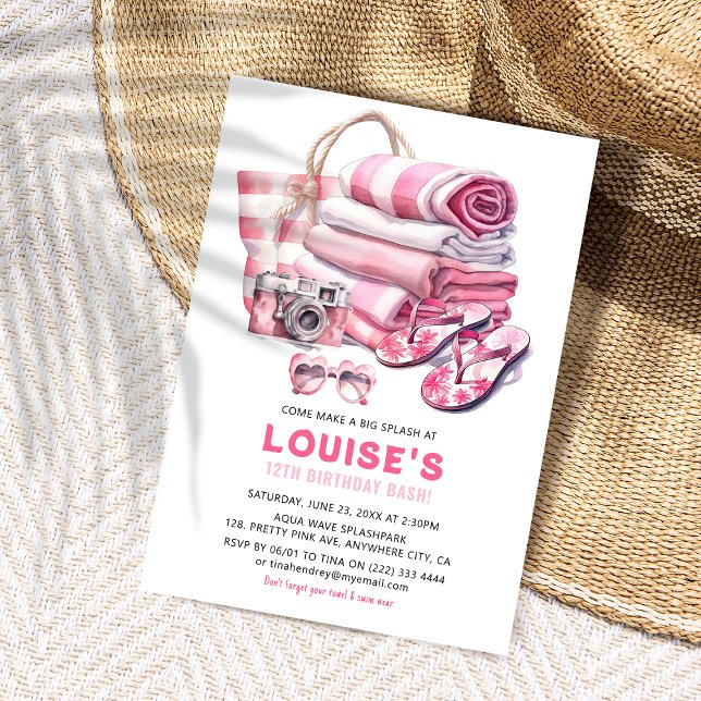 Pretty Pink Pool Party Girl Birthday Bash Invitation (Creator Uploaded)