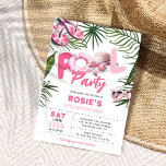 Pretty Pink Pool Party Girl Birthday  Invitation<br><div class="desc">Splash into style with our 'Pretty Pink Girl's Pool Party Birthday Invitation'. This elegantly whimsical invite captures the spirit of summer with tropical foliage, poolside essentials, and a bold POOL Party header. Featuring a modern sans font on a crisp white background, it's a breeze to customise for your little swimmer....</div>