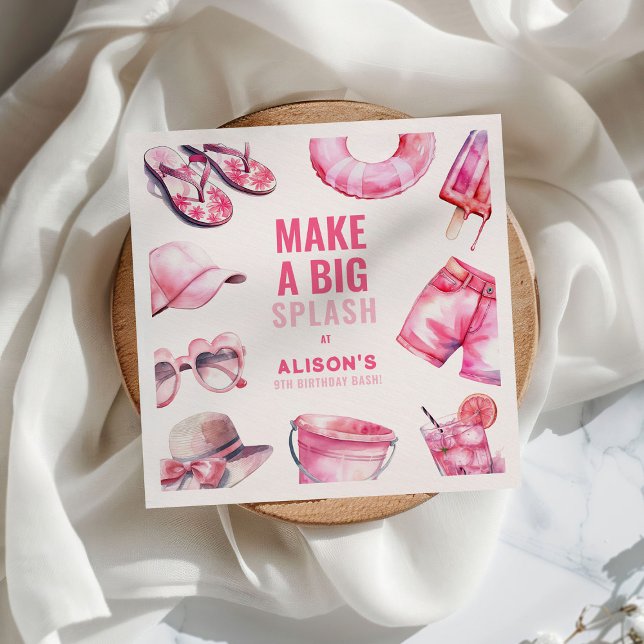 Pretty Pink Pool Party Summer Girls Birthday Napkin (Creator Uploaded)