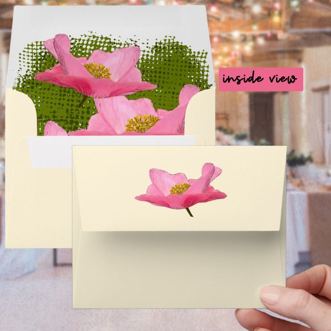 Pretty Pink Poppy Photograph Envelopes (Send out a special message for in pretty envelope with pink poppies on the outside flap and inside.)