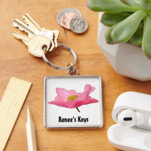 Pretty Pink Poppy Photograph Key Ring