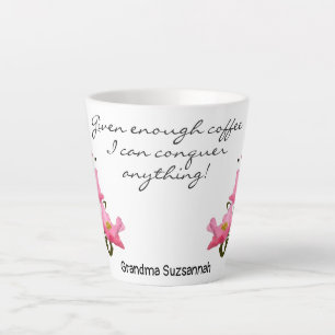 Pretty Pink Poppy Side Border Personalised Text  Latte Mug