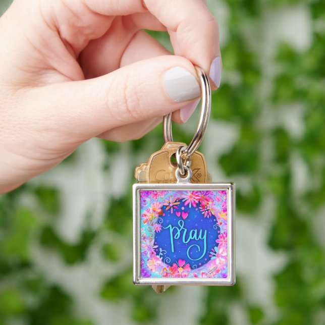 Pretty Pink Pray Inspiring Floral Key Ring (Hand)