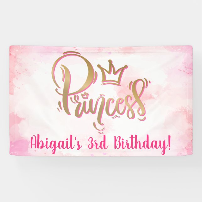Pretty Pink Princess Birthday Banner (Horizontal)