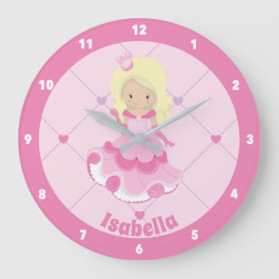 Pretty Pink Princess Custom Girls Bedroom Large Clock