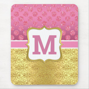 Pretty Pink Princess Glitter Dots & Gold Art Deco Mouse Pad