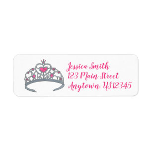 Pretty Pink Princess Jewel Tiara Crown Royalty Return Address Label
