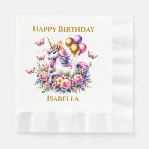 Pretty Pink, Purple and Gold Unicorn Birthday Napkin