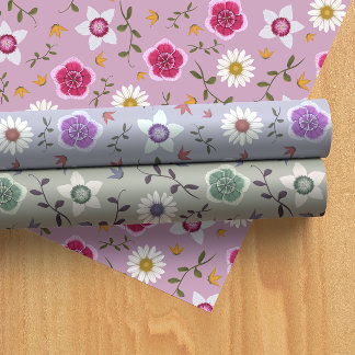 Pretty Pink, Purple, and Grey Floral Botanical Wrapping Paper Sheet