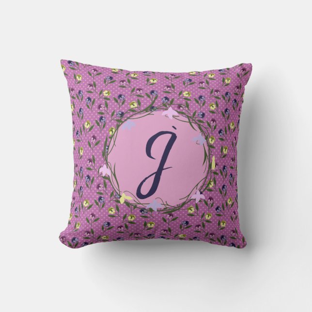 Pretty Pink Purple and Yellow Pansies Cushion (Front)
