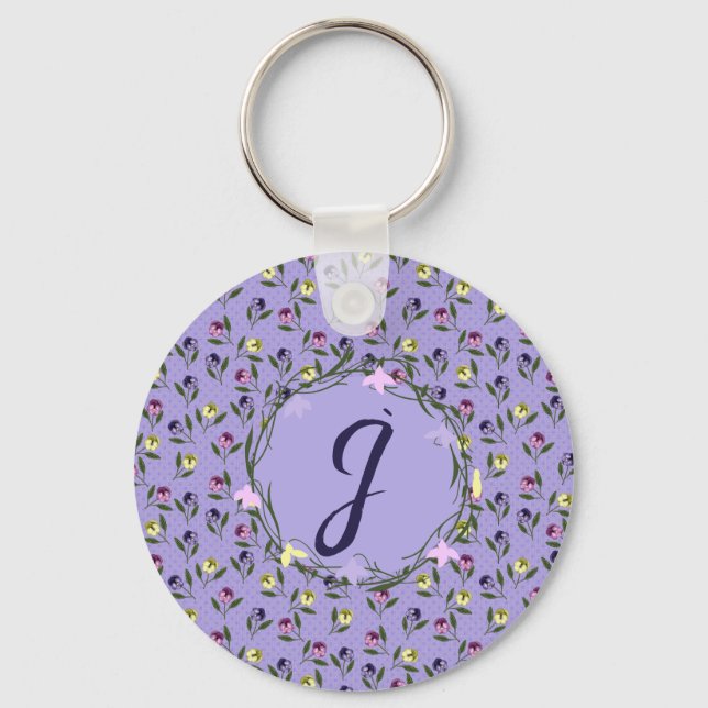 Pretty Pink Purple and Yellow Pansies Key Ring (Front)