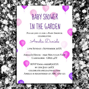 Pretty Pink Purple Balloon Baby Shower Invitation