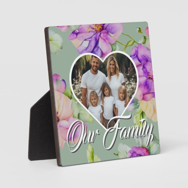 Pretty pink purple floral Family photo template Plaque (Front)