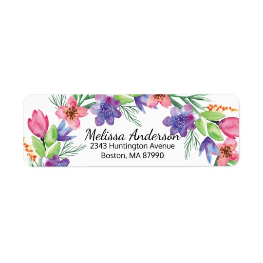Pretty Pink & Purple Flowers Return Address Label