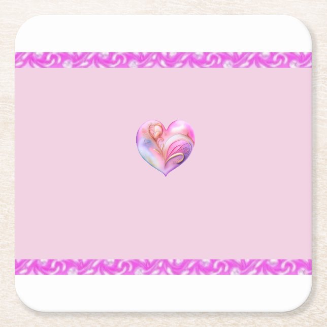 Pretty Pink & Purple Heart Paper Coaster  (Front)