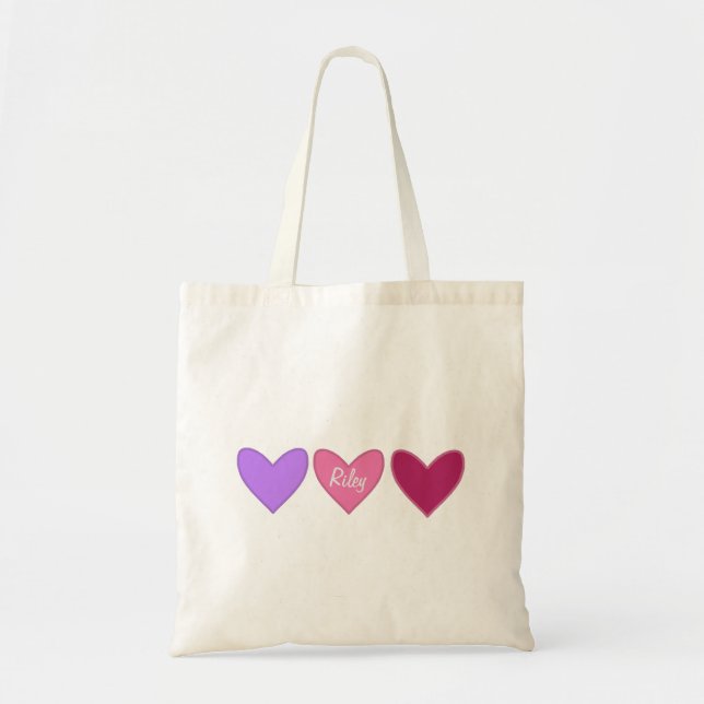 Pretty Pink & Purple Hearts Valentine’s Day  Tote Bag (Front)