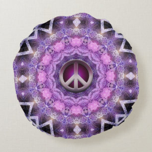 Pretty Pink Purple Mandala Peace Circle Round Cushion