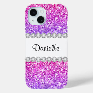 Pretty Pink Purple Pink Glitter Ombre iPhone 15 Case