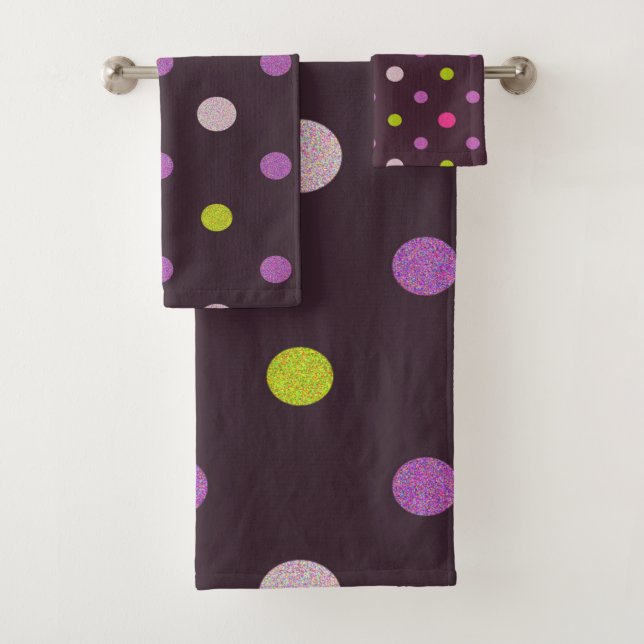 Pretty Pink Purple Red Polka Dots Circles Pattern Bath Towel Set (Insitu)