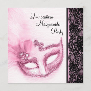Pretty Pink Quinceanera Masquerade Party Invitation